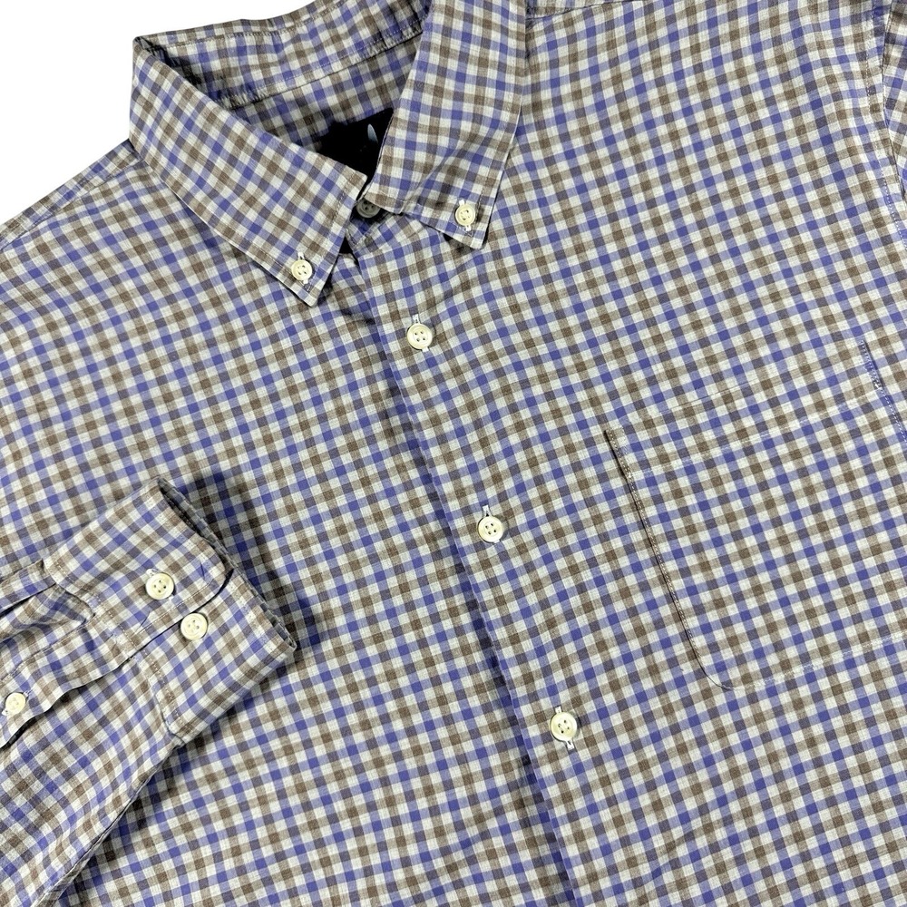 Johnnie-O Mulberry Gingham Button Down Shirt Men Large Purple Brown Check Cotton